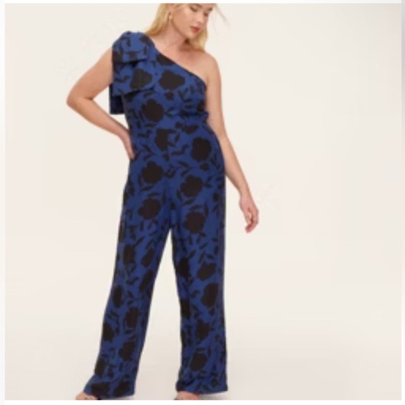 Kate Spade ♠️ Blue and Black One-Shoulder Jumpsuit - Picture 3 of 4